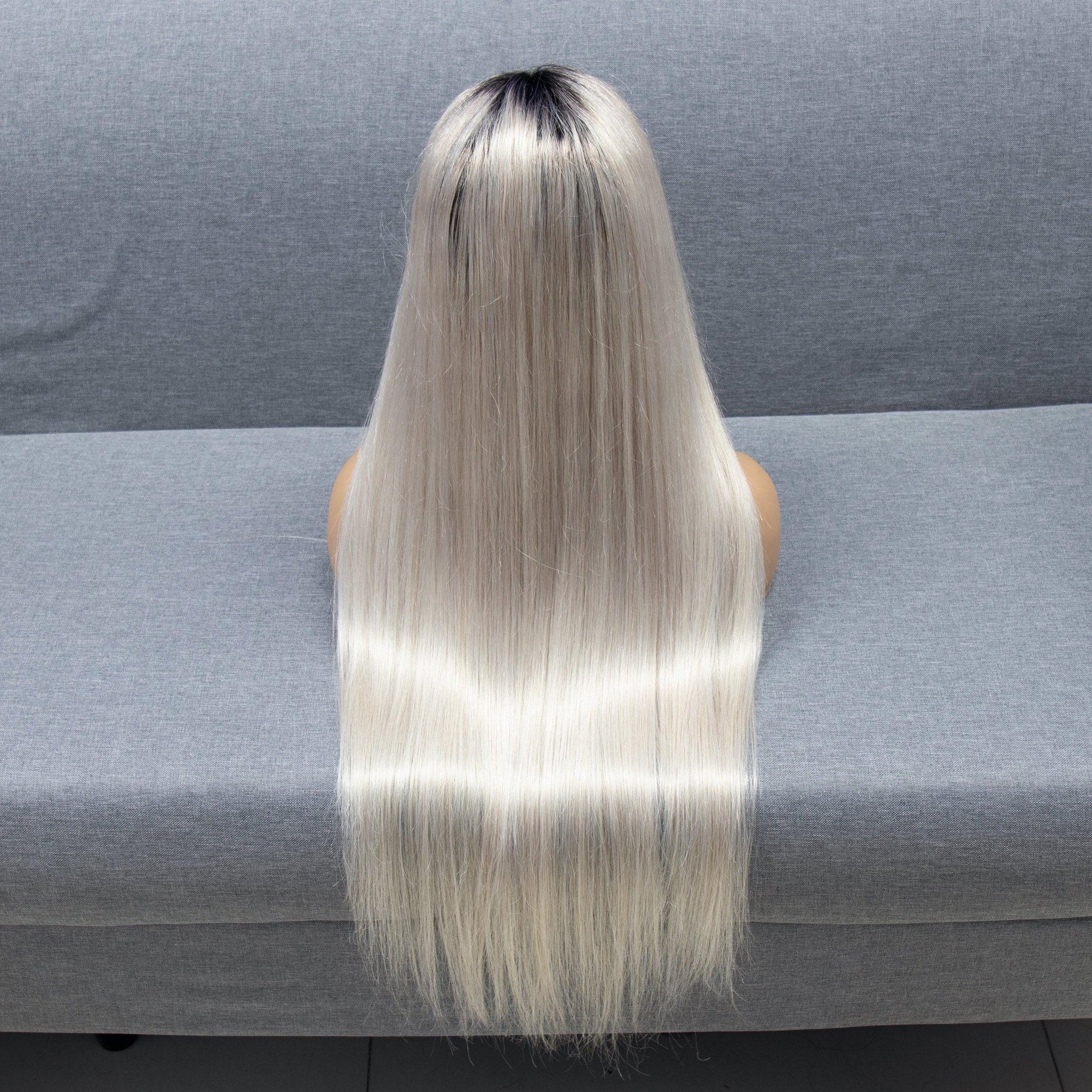 Top Virgin 13x4 Straight Front Lace Colored Wig #1B-Grey 180 density - Hershow Hair