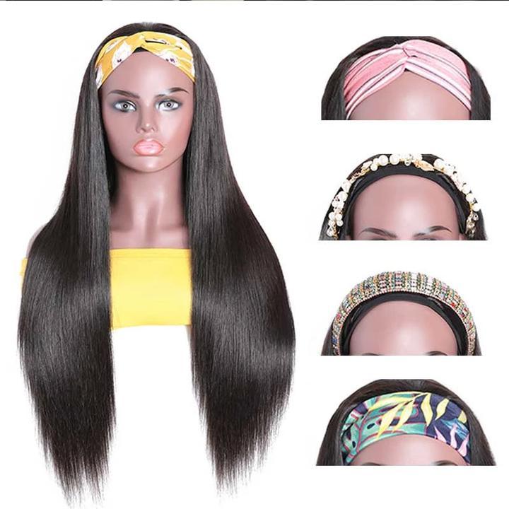 B Top Virgin Silky Straight Headband Wig 150 Density - Hershow Hair