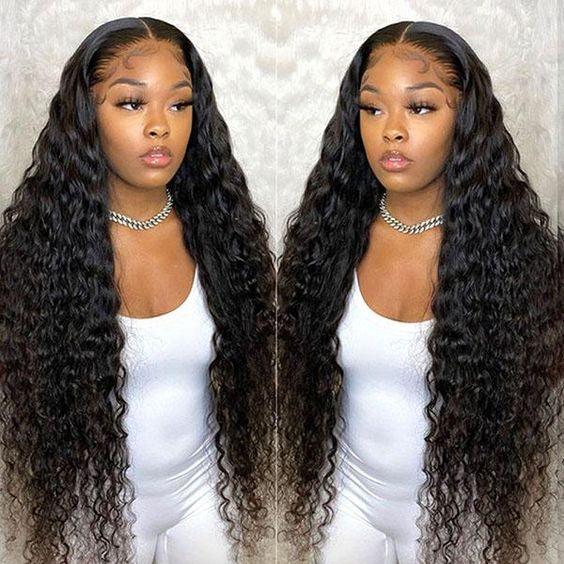 B Top Virgin Deep Wave 4x4/5x5 Transparent Lace Closure Wig Human Hair Wig 150/180 Density - Hershow Hair