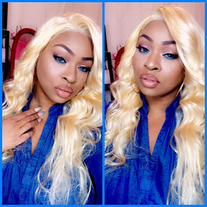 B Top Virgin 613 Blonde 13x4 Body Wave Lace Front Transparent Wig 180 Density with Baby Hair - Hershow Hair