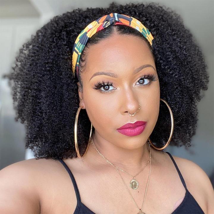 B Top Virgin Kinky Curly Headband Wig 150 Density - Hershow Hair