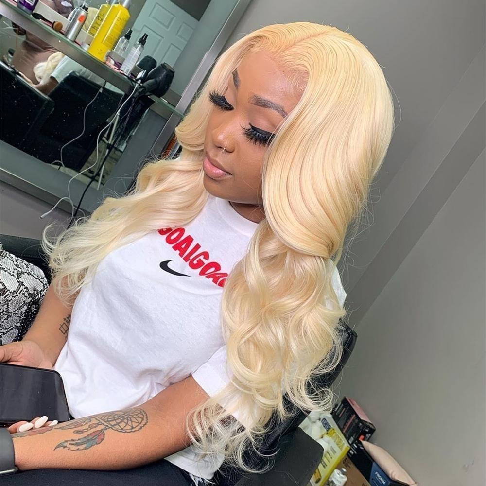 B Top Virgin 613 Blonde 13x4 Body Wave Lace Front Transparent Wig 180 Density with Baby Hair - Hershow Hair