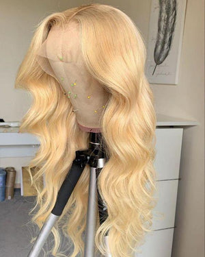 B Top Virgin 613 Blonde 13x4 Body Wave Lace Front Transparent Wig 180 Density with Baby Hair - Hershow Hair