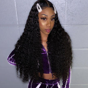 B Top Virgin 13x4 Deep Wave Lace Front Transparent Wig 180 Density with Baby Hair - Hershow Hair