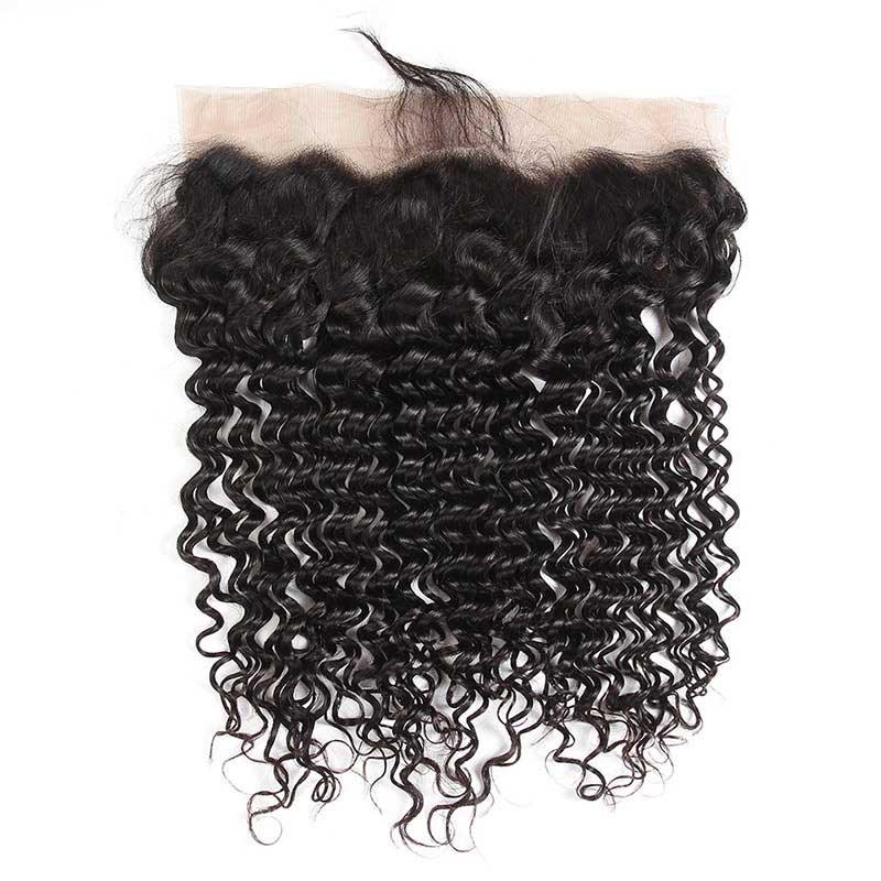 B Top Virgin Deep Wave 3 Bundles with 13x4 Transparent Lace Frontal - Hershow Hair